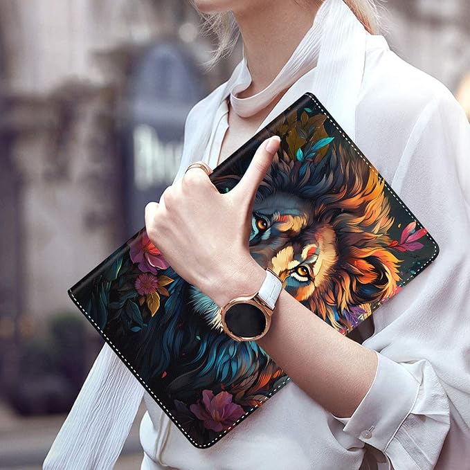 Case for Galaxy Tab A9 Plus ， Auto Sleep/Wake Multi-Angle Viewing Slim Folio Stand Cover for Samsung Galaxy Tab A9+/A9 Plus 11 Inch 2023 (SM-X210/X216/X218), Color Lion with Flowers
