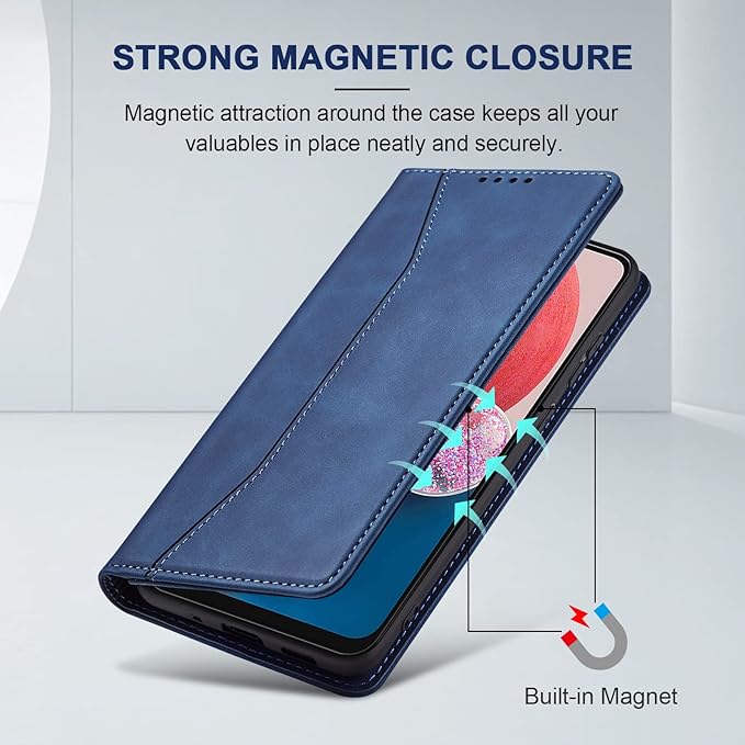 Jasonyu Flip Wallet Case for Samsung Galaxy A13 5G/4G/Galaxy A04s,Leather Magnetic Folio Cover with Card Holder,Kickstand - TPU Shockproof Durable Protective Phone Case,Blue