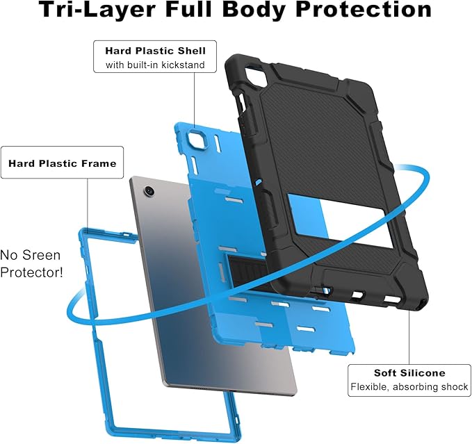 Rantice Galaxy Tab A8 Case with Kickstand, Hybrid Shockproof Rugged Cover for Samsung A8 Tablet, 10.5 Inch (SM-X200/X205/X207), Black+Blue