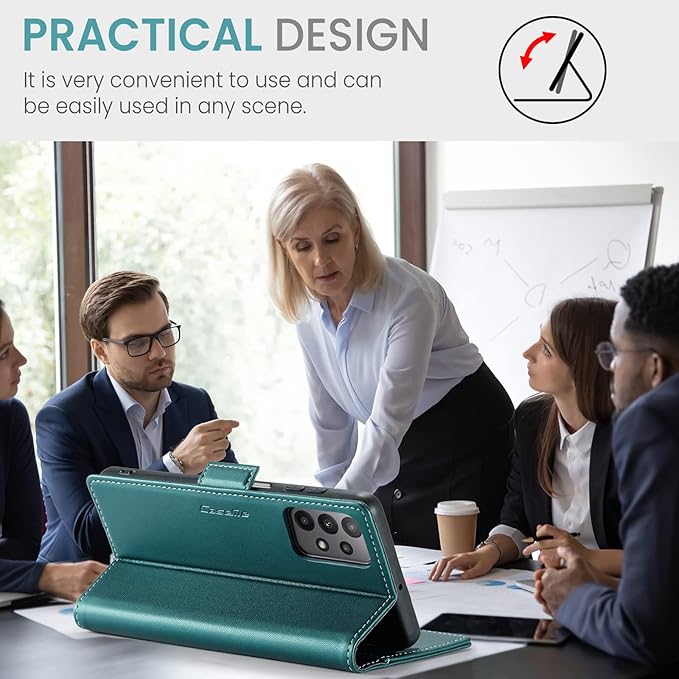 for Samsung Galaxy A23 4G/5G Case, Premium PU Leather Wallet Case Flip Cover with [RFID Blocking][Card Holder][Stand Function] Shockproof Protective for Samsung Galaxy A23, Blue-Green