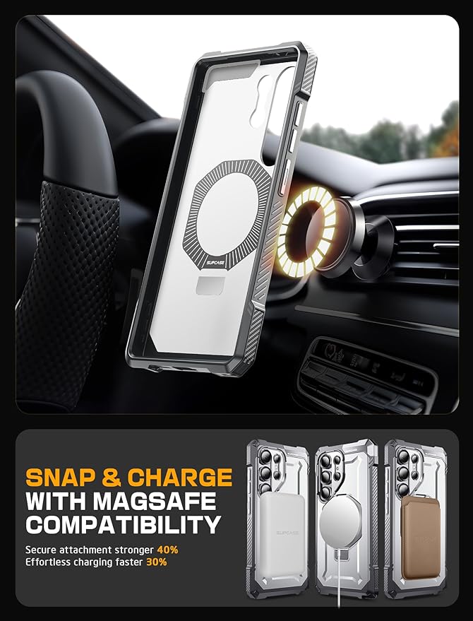 SUPCASE for Samsung Galaxy S25 Ultra Case with Stand (Unicorn Beetle Grip), [S Pen Friendly] [Compatible with MagSafe] [Military-Grade Protection] Magnetic Phone Case for S25 Ultra 6.9 Inch, White