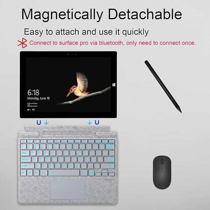 mobee Type Cover for Microsoft Surface Pro 13 inch, Compatible with Surface Pro 13"(11th Edition) / Pro 11 / Pro 10 / Pro 9 / Pro 8 / Pro X, Slim Keyboard with Trackpad Mouse, Backlit, & Pen Holder