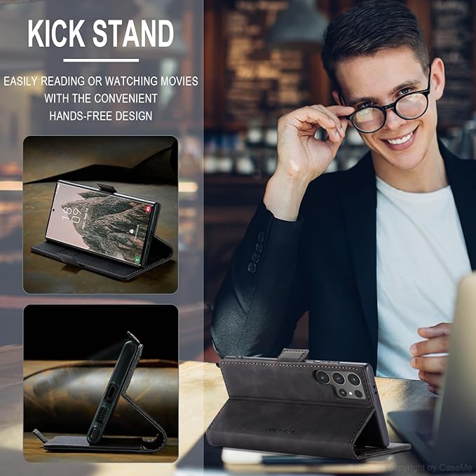 for Samsung Galaxy S24 Ultra Case, Flip Wallet Leather Case with Card Holder Magnetic Closure Shockproof Kickstand Protective Phone Cases Cover for Galaxy S24 Ultra 5G Cover,Black