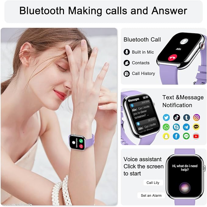 Smart Watch for Men Women Fitness: Waterproof Make/Answer Call Smart Watches for Men Digital Mens watches Step Tracker Smartwatch Android Phones iPhone Samsung Compatible Heart Rate Monitor Purple