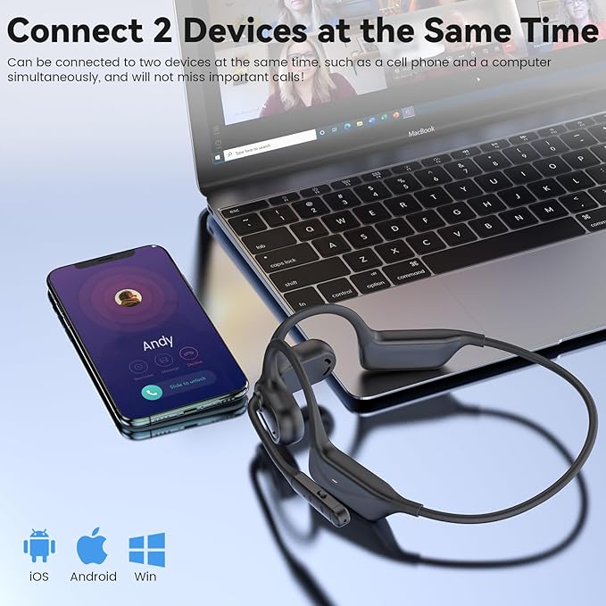 MONODEAL Open Ear Headphones with Mic, Lightweight Bluetooth 5.4 Headset with Microphone Noise Cancelling Mute Button, Wireless Headset Earphones for Work, Driving, Home Office, Workouts