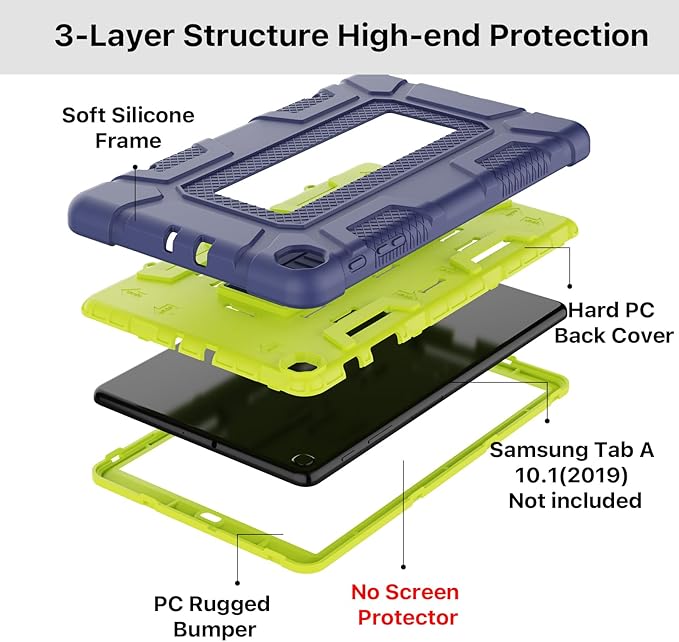 Case for Samsung Galaxy Tab A 10.1 2019, Hybrid Shockproof Rugged Drop Protection Cover with Kickstand for Samsung Galaxy Tab A 10.1 Inch SM-T510 / T515(Navy Blue+Green)