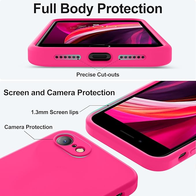 Vooii for iPhone SE Case 2022/3rd/2020,iPhone 8/7 Case, Upgraded Liquid Silicone with [Flat Edges] [Camera Protection] [Soft Anti-Scratch Microfiber Lining] Phone Case for iPhone SE - Hot Pink