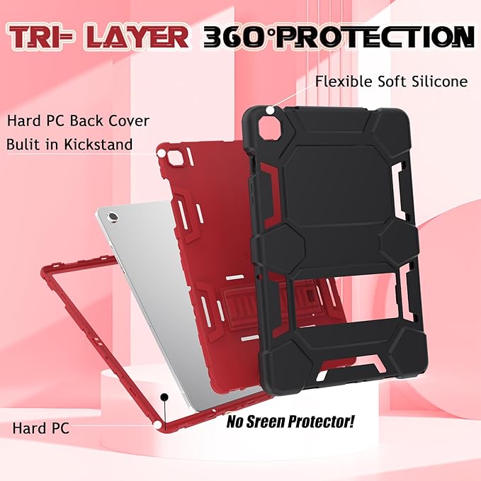 Rugged Case for Samsung Galaxy Tab A9+/ A9 Plus Case 11 inch 2023 - Heavy Duty Shockproof Protective Cover with Kickstand - Compatible with Galaxy Tab A9 Plus(SM-X210/X216/X218), Black+Red