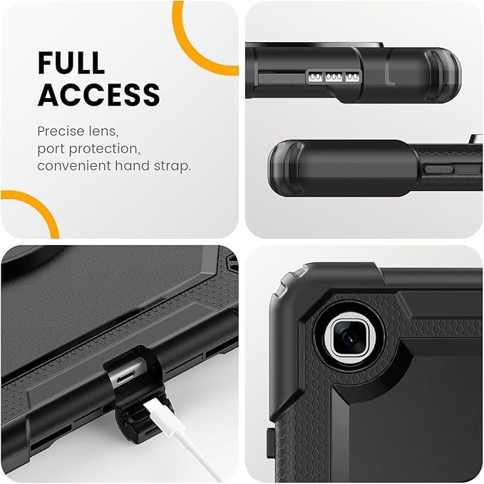 Timecity Case for Galaxy Tab A7 10.4 Inch 2020, SM-T500/ T505/ T507/ 2022 SM-T503/509, Durable Sturdy Case with Screen Protector Swivel Stand Hand Shoulder Strap Full-Body Drop-Proof - Black