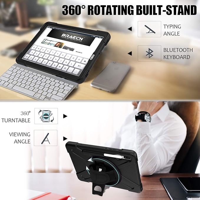 BRAECN for Galaxy Tab S6 Case,[Support S Pen Wireless Charging] Heavy Duty Shockproof Case with Pen Holder,Hand Strap,Shoulder Strap,Kickstand for Galaxy Tab S6 10.5 2019 SM-T860/T865/T867-Black