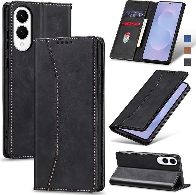 Jasonyu Flip Wallet Case for Samsung Galaxy S25 Edge 5G,Leather Magnetic Folio Cover with Card Holder,Kickstand - TPU Shockproof Durable Protective Phone Case,Black