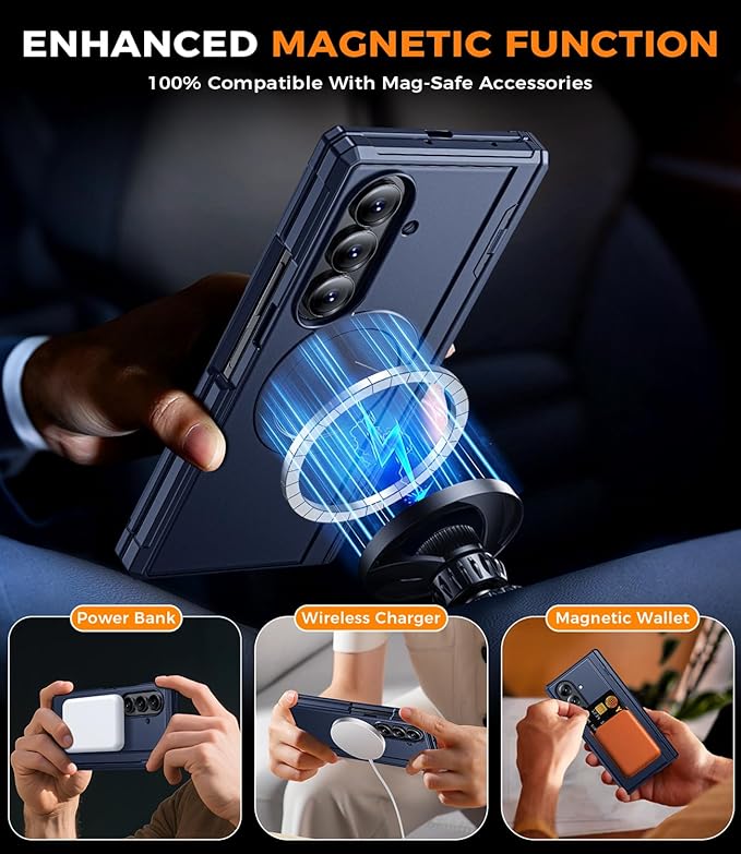 for Samsung Galaxy Z-Fold-7 Case: Magnetic Shockproof [Dual-Stand] [Hinge Protection] [Fit for Magsafe] [Anti-Scratch] [Anti Spy] Protective Phone Cover for ZFold 7 5G 2025 (Blue)