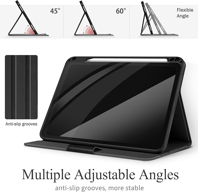 auaua Case for iPad Pro 11 Inch (M4) 2024 5th Gen (Model: A2836/A2837/A3006), with Pencil Holder and Pocket, Multiple Angles Viewing, Magnetic Closure, Auto Sleep/Wake (Black)