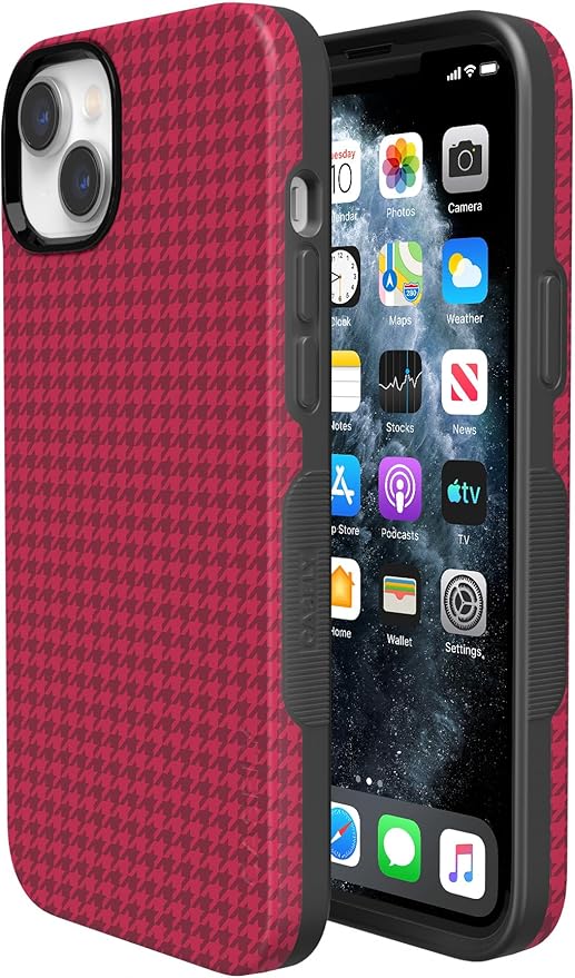 Casely iPhone 14 Case | Best Dressed | Pink Houndstooth | Compatible with MagSafe | Bold Protective Design