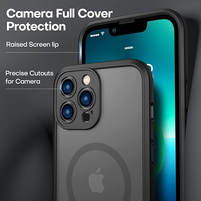 ImpactStrong Magnetic Guard Designed for iPhone 13 Pro Max Case [Camera Protection] [Military Grade Drop Tested] [Compatible with MagSafe] Slim Translucent Matte Phone Case (6.7") - Black