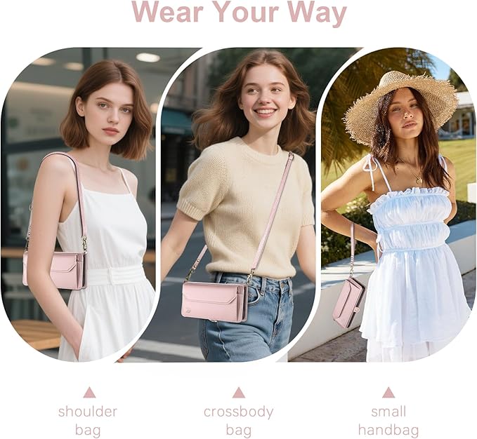 DJBull for Samsung Galaxy S25 Wallet Case with Card Holder, Shoulder and Wristlet Straps, Soft PU Leather, Magnetic Snap, Flip Phone Case for Women Men for Samsung S25 Rose Gold