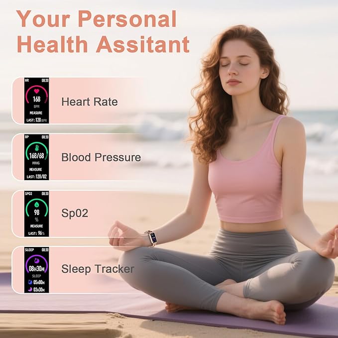 Smart Watches for Women,Fitness Trakcer with Bluetooth Call, Heart Rate/Sleep Monitor/Calories/Blood Pressure,130+ Sports Modes 1.47'' Smartwatch for Android iPhone,IP68 Waterproof,2 Bands,Rose Gold