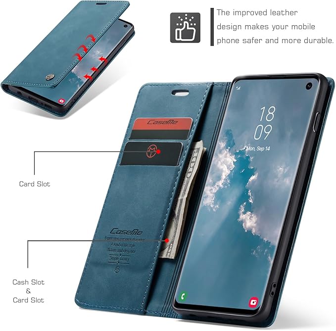 for Samsung Galaxy S10 Case, Flip Wallet Leather Case with Card Holder Magnetic Closure Shockproof Kickstand Protective Phone Cases Cover for Samsung S10,Blue-Green