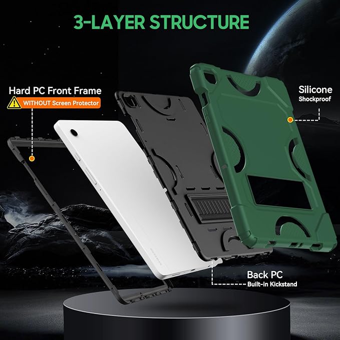 Case for Samsung Galaxy Tab A9+ 11 Inch 2023 Model (X210/X216/X218), Heavy Duty Shockproof Rugged Protective Case for Galaxy Tab A9 Plus Tablet (Alpine Green+Black)