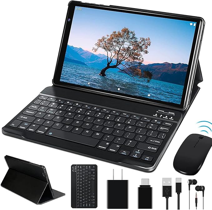 Android Tablet 10 inch Android 13 Tablets with 14GB RAM 128GB ROM, Octa-Core 2.0 GHz, 8000mAh Battery, 5G WiFi, Bluetooth 5.0, HD IPS Touchscreen, 5+8MP Camera Tablet with Keyboard Mouse Case, Grey