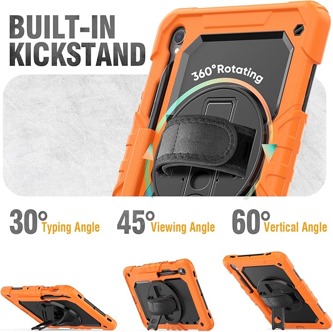 HXCASEAC Case for Samsung Galaxy Tab S10 Lite / S10 FE / S9 FE 5G 10.9 inch, Shockproof Design with Screen Protector/Hand Strap/S Pen Holder, Protective Samsung Galaxy S10 Lite Tablet Case, Orange