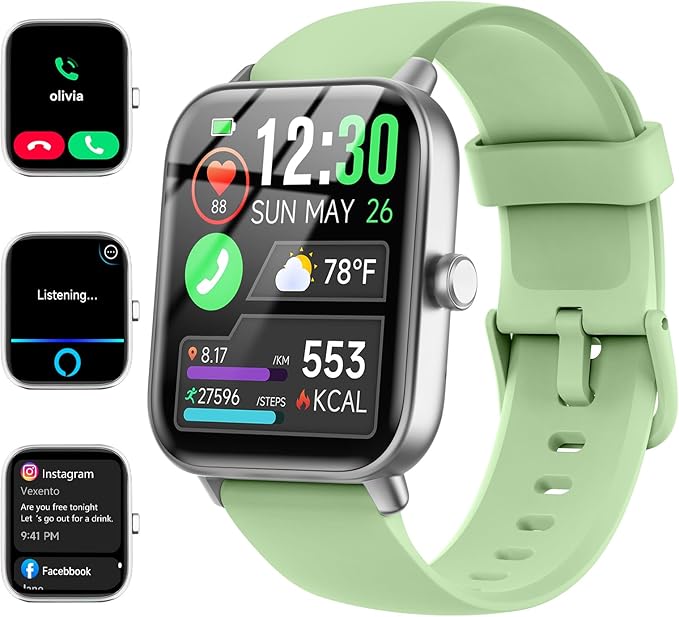 Smart Watches for Women/Men, Smart Watch for Android Phones and iPhone Compatible, Alexa Built-in, 1.8" Fitness Watches for Women, IP68 Waterproof/Bluetooth Call, Heart Rate/Sleep Monitor, Green