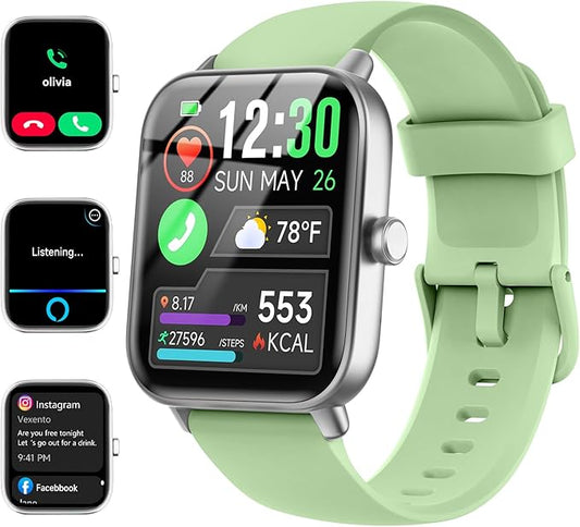 Smart Watches for Women/Men, Smart Watch for Android Phones and iPhone Compatible, Alexa Built-in, 1.8" Fitness Watches for Women, IP68 Waterproof/Bluetooth Call, Heart Rate/Sleep Monitor, Green