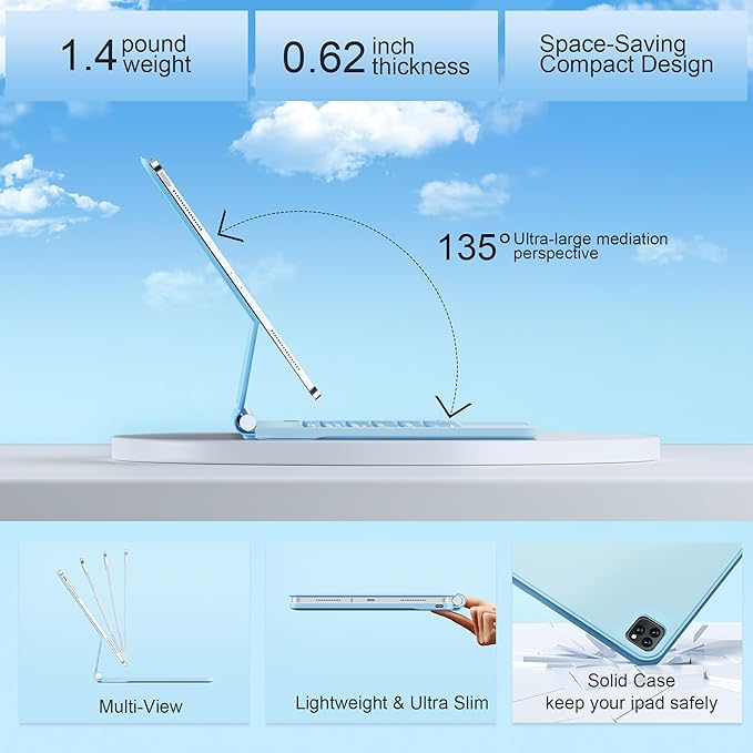 Keyboard Case for iPad Air 13 inch (M3 2025/M2, 2024),iPad Pro 12.9 inch (3/4/5/6th Gen)，Magic-Style Magnetic – Floating Cantilever Stand – Backlit Keyboard Case with Multi-Touch Trackpad