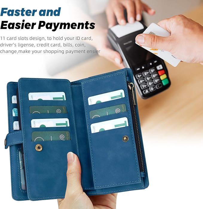 TwoHead for Samsung Galaxy S23 Wallet Case with Card Holder & Detachable Magnetic Phone Case for Galaxy S23,PU Leather Shockproof Protective Phone Cover Wallet with Wrist Strap(6.1 in,Navy Blue)