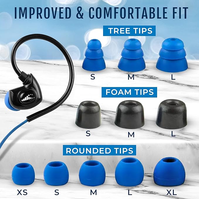 H2O Audio Surge SX10 Waterproof IPX8 Headphones –(Short Cord Design), in-Ear Noise Cancelling Earbuds for Swimming, Running, Sports – Lightweight, Secure Fit, Dynamic Bass, Memory Foam Tips