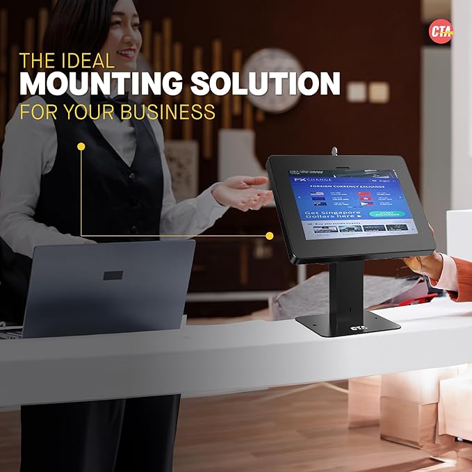 CTA Digital Sleek Rotating POS Desk Mount with Security Enclosure for iPad 10th Gen A16, iPad Air 11" M3 & M2, Pro 11", Galaxy Tab A7 & More - Black (PAD-RSDMB)