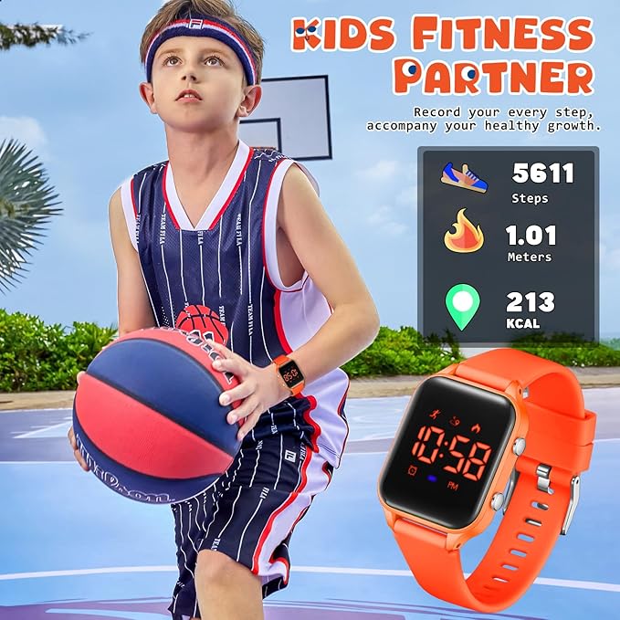 Kids Digital Watches for Boys Girls, Sports Watch with Fitness Tracker, Pedometer, Alarm Clocks, Stopwatch, No App Needed Waterproof Kids Watch, Gift for Teens Student Girls Boys Ages 5-14
