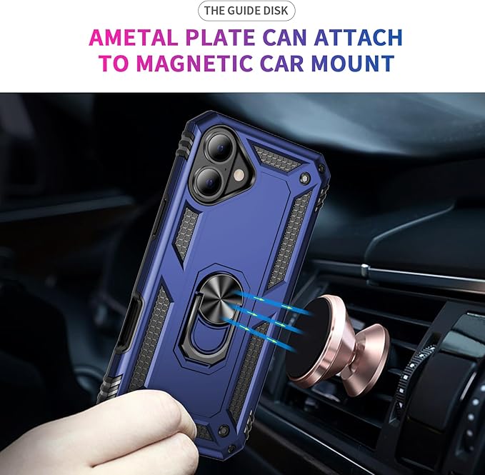 ADDIT Compatible with iPhone 17 Case with Tempered Glass Screen Protector, Adjustable Kickstand Ring, Military-Grade Heavy Duty Protection, Shockproof, Anti-Fingerprint,Blue