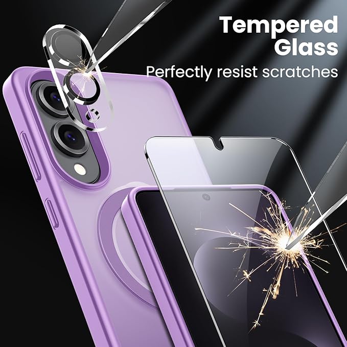 360° Rotatable Stand for Samsung Galaxy S25 Edge Case Magnetic with Screen Protector X1 & Camera Lens Protector*1, Compatible with MagSafe, 16FT Mil-Grade Shockproof for S25 Edge Case 6.2"，Purple