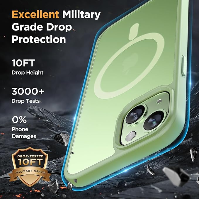 Miracase Magnetic for iPhone 15 Plus Case 6.7 inch (Compatible with MagSafe)（with 2X Screen Protectors） Military-Grade Protection, Anti-Fingerprint Translucent Matte Phone Cover, Light Green