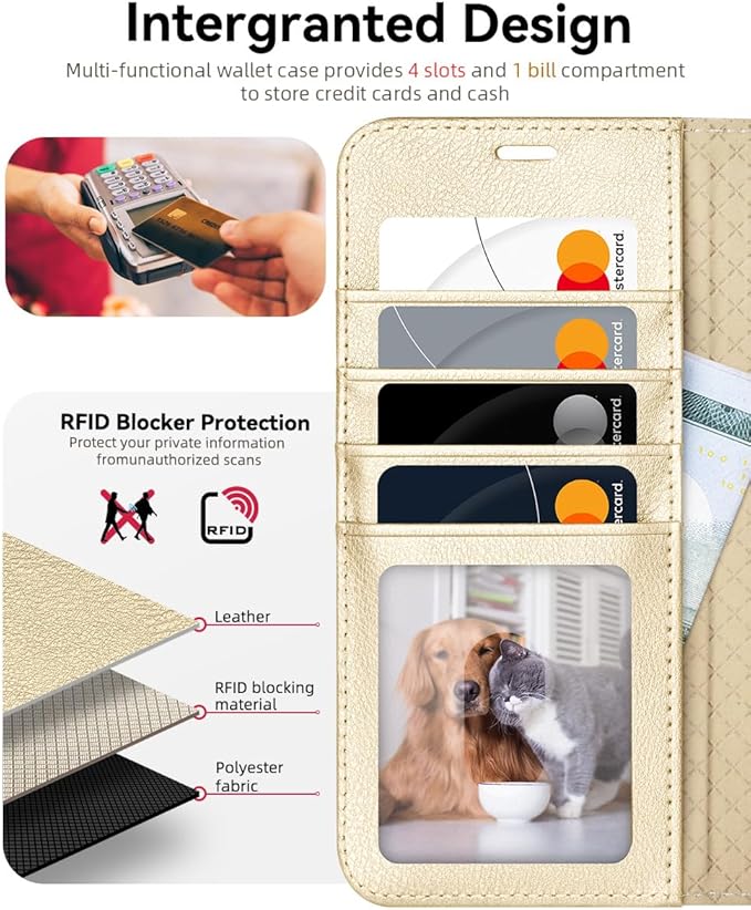 OCASE Compatible with Galaxy S25 Plus Wallet Case, PU Leather Flip Folio Case with Card Holders RFID Blocking Kickstand [Shockproof TPU Inner Shell] Protective Phone Cover 6.7 Inch 2025, Gold