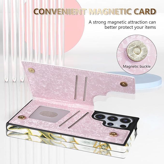 NNH Compatible with Samsung Galaxy S25 Ultra Wallet Case with RFID Blocking Card Slots Flip PU Leather Kickstand Double Magnetic Clasp Design Cover for Galaxy S25 Ultra(6.8 inch-Magnolia Flowers)