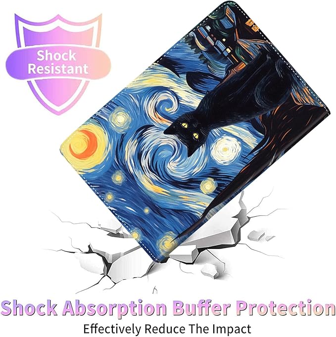 Case for Galaxy Tab A9 Plus ， Auto Sleep/Wake Multi-Angle Viewing Slim Folio Stand Cover for Samsung Galaxy Tab A9+/A9 Plus 11 Inch 2023 (SM-X210/X216/X218), The Starry Night Black Cat