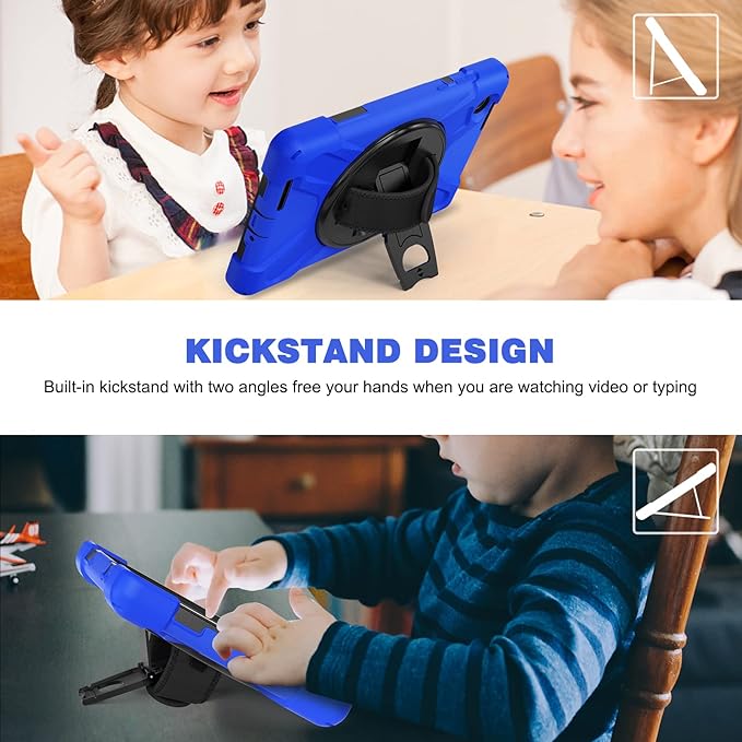 TSQQST for Lenovo M8 Tablet Case 4th Gen TB301XU 2024 Release | Heavy Duty Rugged Kids Case with Rotatable Kickstand & Hand Strap Shoulder Strap for Lenovo Tab M8 8 Inch TB-300FU 2023| Blue