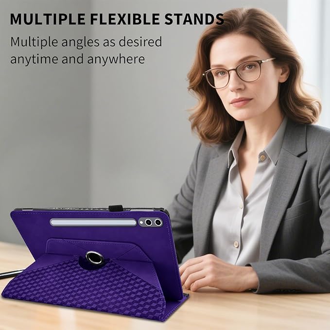 Case for Samsung Galaxy Tab S10 Plus 2024/ S9 FE Plus 5G 12.4 Inch 2023 with Pocket 360° Rotating Multi-Angle Stand Cover Auto Wake/Sleep PU Leather Business Folio Protective Cases, Purple