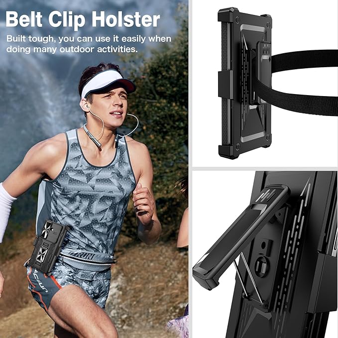 VEGO for Galaxy Z Fold 7 Case with Belt Clip Holster, 360°Ring Magnetic Kickstand & Camera Cover & Front Screen Protector & Hinge Protection Shockproof Armor Case for Samsung Z Fold 7 - Black