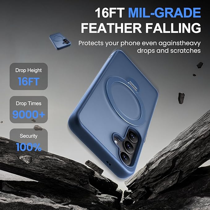 Magnetic for Samsung Galaxy S24 Case,with Built-in Kickstand,[Compatible with Magsafe][Military Grade Shockproof][DropProof][Slim&Tough] Translucent Matte Feeling Case, Blue
