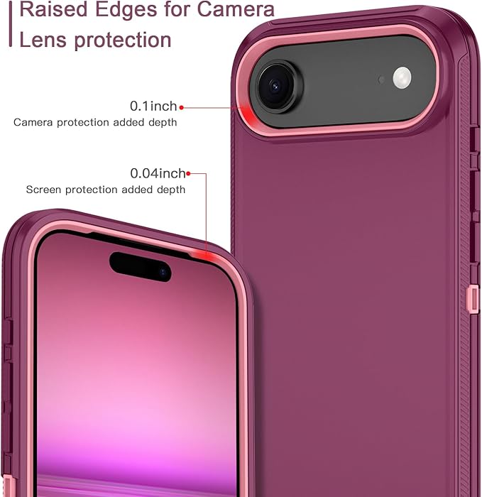 for iPhone Air Case/iPhone 17 Air Case Shockproof Dust/Drop Proof 3-Layer Full Body Protection [Without Screen Protector] Rugged Heavy Duty Cover for Apple iPhone Air 6.5" 2025,Purple/Pink