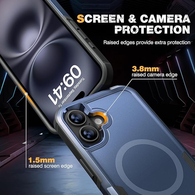 Diaclara Designed for iPhone 16 Case, [with Privacy Screen Protector] [Anti Spy] [Military Grade Drop Protection] Heavy Duty Full-Body Shockproof Phone Case, Magnetic Blue