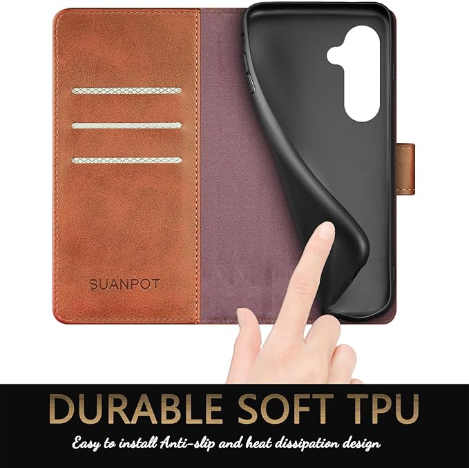 SUANPOT for Samsung Galaxy S24 5G Wallet case with RFID Blocking Credit Card Holder,Flip Book PU Leather Protective Cover Women Men for Samsung S24 Phone case Light Brown