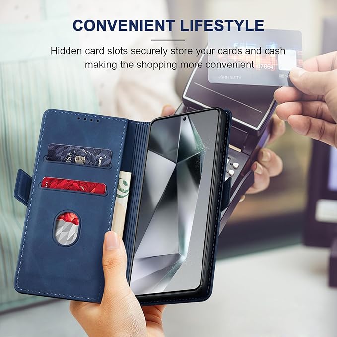 Jasonyu Flip Wallet Case for Samsung S24 Ultra 5G,Leather Magnetic Folio Cover with Card Holder,Kickstand - TPU Shockproof Durable Protective Phone Case,Blue