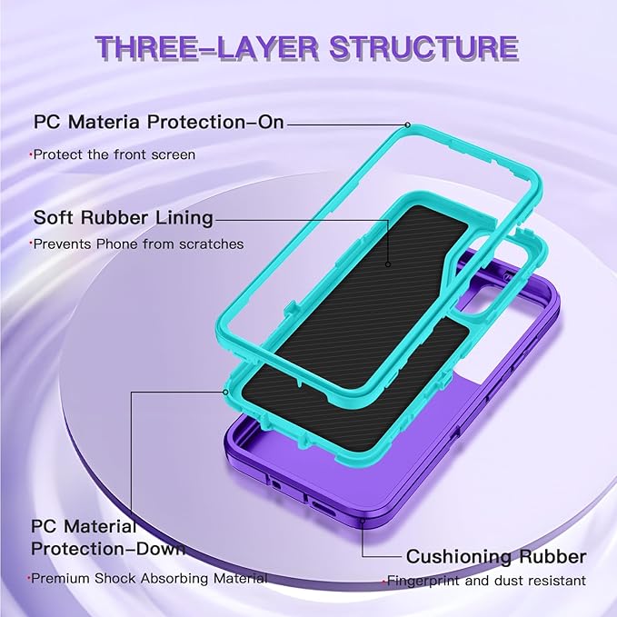 for Samsung Galaxy S25 Plus Case Heavy Duty Protective Shockproof Dropproof 3-Layer Full Body Protection [Without Screen Protector] Tough Rugged Case for Galaxy S25 Plus,Purple/Green