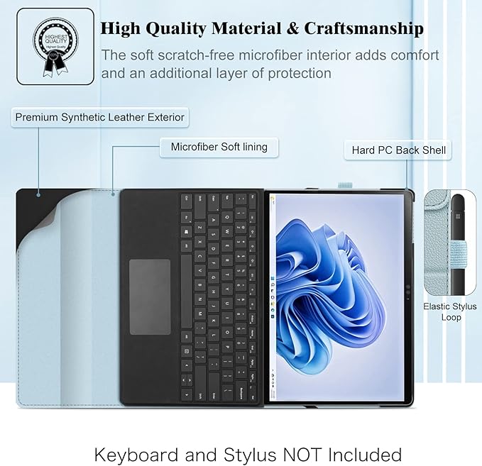 Fintie Case for 13 Inch Microsoft Surface Pro 11/10/9 - Multiple Angle Viewing Portfolio Business Cover with Pocket & Stylus Holder, Compatible with Type Cover Keyboard, Ice Blue