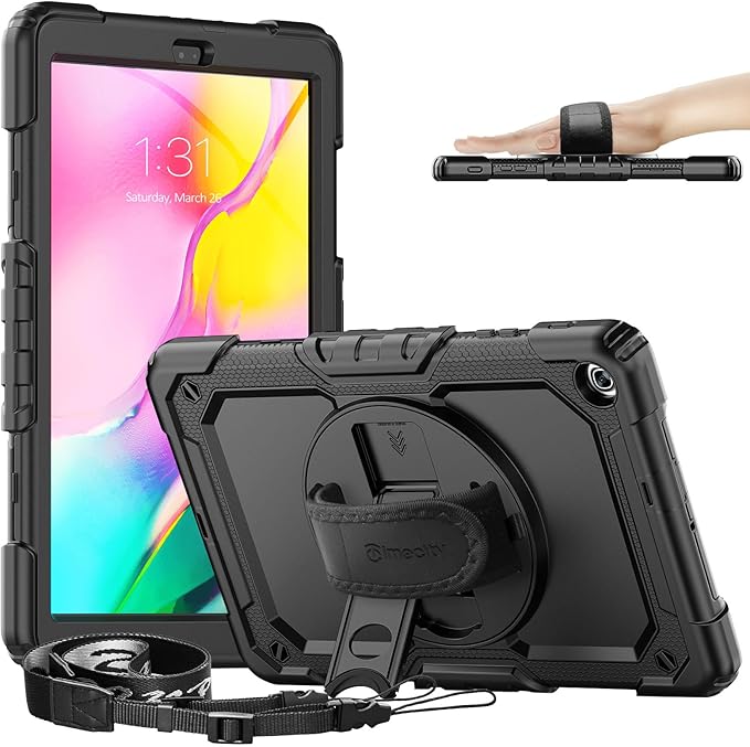 Timecity for Samsung Galaxy Tab A 10.1 Case 2019, Only Fit (SM-T510/ SM-T515/ SM-T517), Drop Proof with Hand Strap Stand Screen Protector Pencil Holder for Galaxy Tab A 10.1 Case - Black