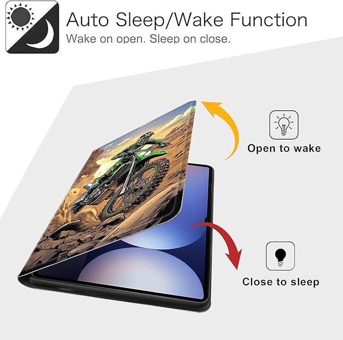 Case for Samsung Galaxy Tab S10 Plus/ S9 FE Plus/ S9 Plus 5G Tablet 12.4'', Slim PU Leather Stand Cover with Auto Wake/Sleep, Multi-Angle Viewing & Shockproof, Dirt Bike